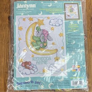 Janlynn counted cross stitch somebunny to love crescent moon birth announcement